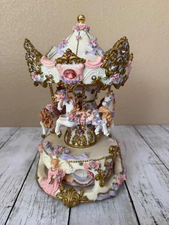 RARE San Francisco Music Box Dual Counter Rotating Angel 3-Horse Carousel - Picture 1 of 10